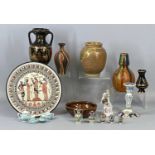 MIXED GROUP OF STUDIO POTTERY & OTHER CERAMICS, Piddy stoneware vase of baluster form, 6cms (h),