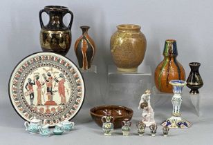 MIXED GROUP OF STUDIO POTTERY & OTHER CERAMICS, Piddy stoneware vase of baluster form, 6cms (h),