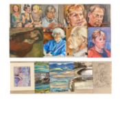 ARTIST'S PORTFOLIO OF PAINTINGS mainly oil on board portraits, 43.5 x 39.5cms the largest