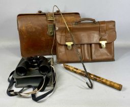 GROUP OF MIXED VINTAGE COLLECTABLES, including two leather briefcases, bamboo recorder, Russian