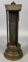 AN ANTIQUE BRASS & STEEL DAVY TYPE MINER'S SAFETY LAMP with suspension loop, unnamed, 24cms (h)