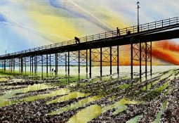 ‡ RICHARD ARGENT (British 20th century) watercolour /pen, Southend Pier, signed and dated 28.08.2010