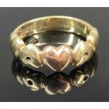 CLOGAU BI-COLOUR GOLD HEART RING, size L, 3.5gms Provenance: private collection Denbighshire