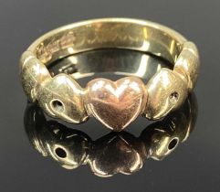 CLOGAU BI-COLOUR GOLD HEART RING, size L, 3.5gms Provenance: private collection Denbighshire