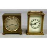 TWO MINIATURE GILDED BRASS CASED CLOCKS, Zenith 8-day example, machine engraved decoration, circular