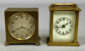 TWO MINIATURE GILDED BRASS CASED CLOCKS, Zenith 8-day example, machine engraved decoration, circular