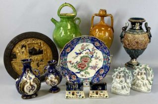 MIXED GROUP OF CERAMICS, 19th century and later, including Bretby circular wall plaque, decorated