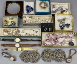 MIXED GROUP OF COSTUME JEWELLERY & WRISTWATCHES including lady's 9ct gold cased wristwatch, mother