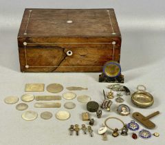 COLLECTION OF BIJOUTERIE, contained in a rosewood box, the hinged cover with mother of pearl line