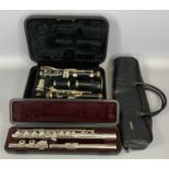 MUSICAL INSTRUMENTS, Yamaha clarinet in fitted hard plastic case and a Yamaha Jupiter flute in