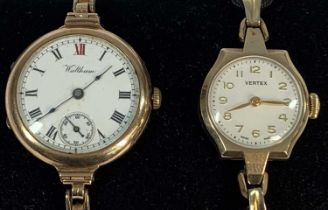 TWO LADIES 9CT GOLD WRISTWATCHES, Waltham expanding bracelet example, circular dial, Roman numerals,