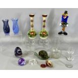 MIXED GROUP OF GLASSWARE, including a Murano multicoloured clown, 23cms (h), opaque vases a pair,