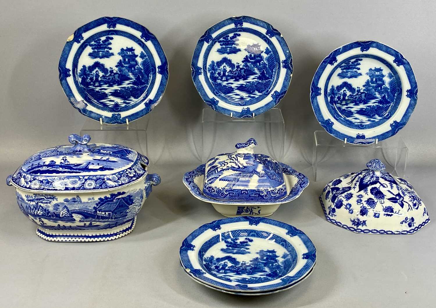 GROUP OF 19TH CENTURY & LATER CERAMICS, including Staffordshire Wild Rose pattern oval tureen and - Image 2 of 6