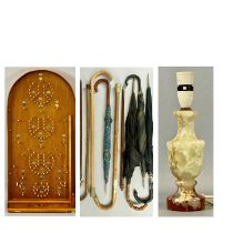 MIXED COLLECTABLES GROUP, including a Corinthian Master wooden Bagatelle board, various umbrellas