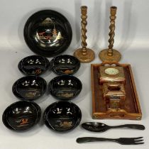 MIXED GROUP OF COLLECTABLES, including a Chinese hardwood smoker's tray, cigarette box with brass