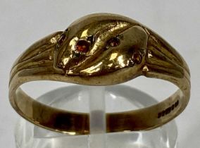9CT GOLD DRESS RING, set with small orange stones, size T, 2.6gms Provenance: private collection