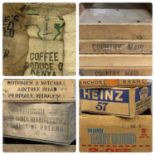 COLLECTION OF VINTAGE HESSIAN SACKS & BOXES, some lettered Provenance: private collection Gwynedd