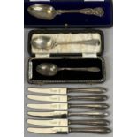 MIXED GROUP OF SILVER FLATWARE including a cased Kings Pattern spoon, Henry John Lias & Son, cased