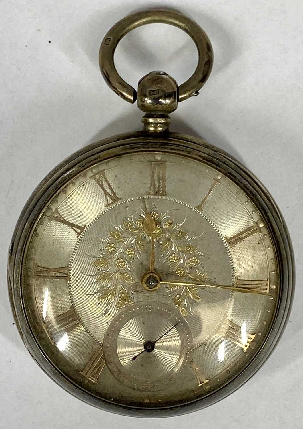 VICTORIAN SILVER CASED POCKET WATCH, silvered dial with gold Roman numerals and hands, floral - Image 2 of 6