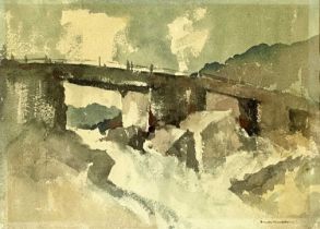 ‡ WILLIAM SELWYN (Welsh b. 1933) watercolour -entitled verso, 'Pont y Garth Dyffryn Mymbyr 1989',