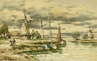 JOHN HAMILTON GLASS (British 1820 - 1885) watercolour - title verso 'Dutch Fishing Boats', signed