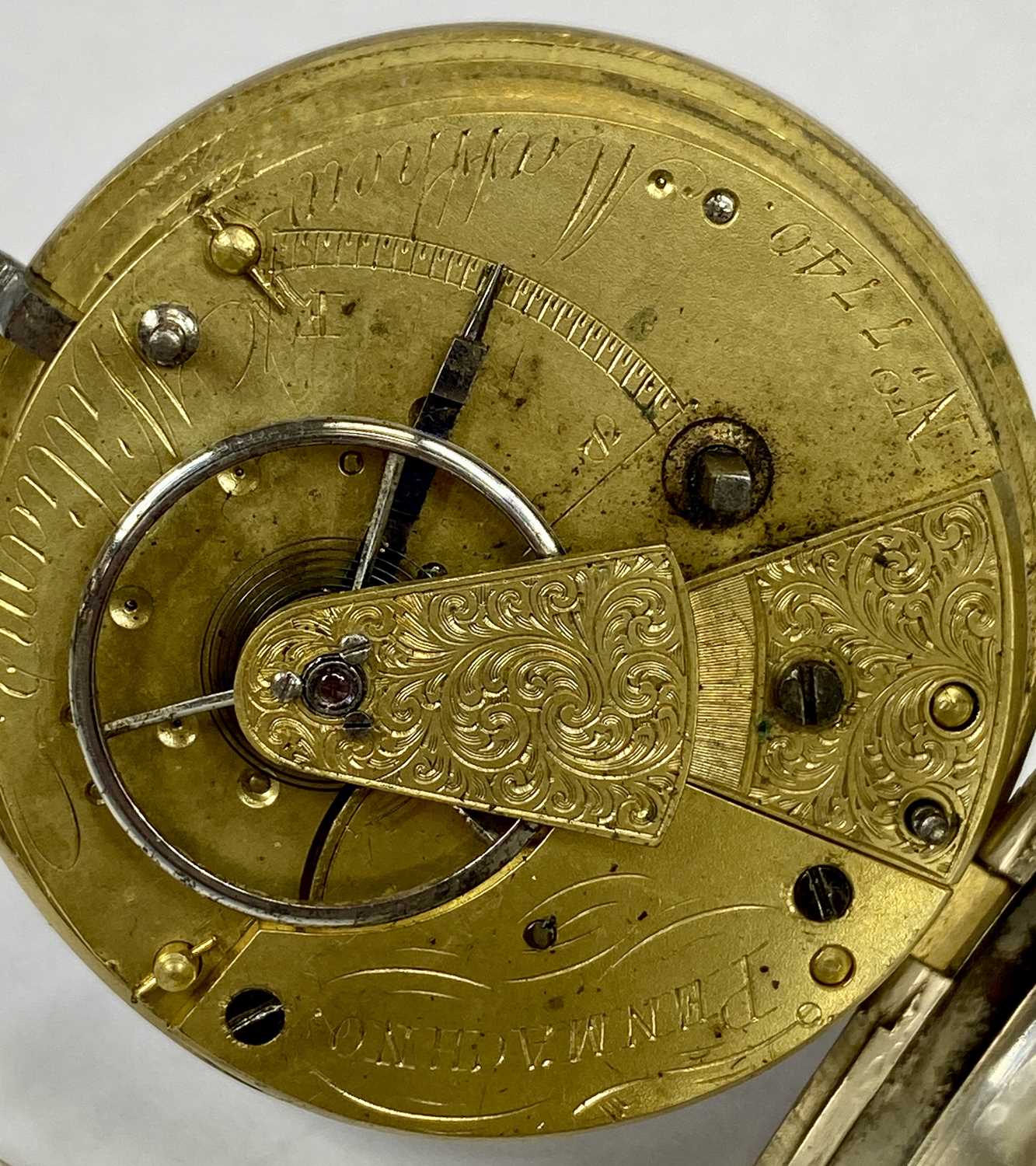 VICTORIAN SILVER CASED POCKET WATCH, silvered dial with gold Roman numerals and hands, floral - Image 5 of 6