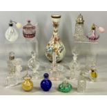 COLLECTION OF STUDIO & OTHER GLASSWARE including scent bottles and atomisers, square cut glass scent