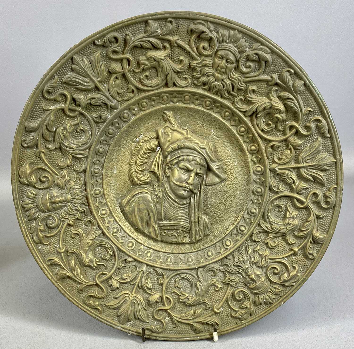 HEAVY CIRCULAR CAST METAL WALL PLAQUES A PAIR, French Renaissance style with portrait of a man to - Image 4 of 4