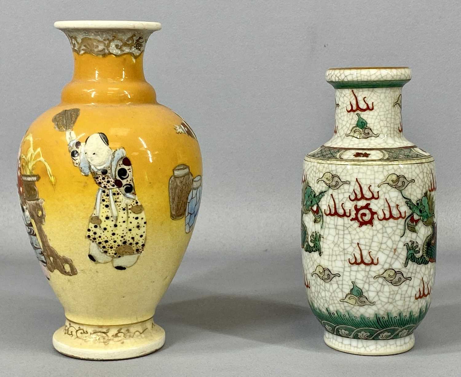 ORIENTAL CERAMICS GROUP, including two Japanese bottle vases decorated with flowering branches and - Image 6 of 8