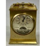 MINIATURE FRENCH GILDED BRASS CARRIAGE CLOCK, early 20th century, three quarter silvered dial with