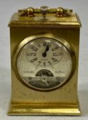 MINIATURE FRENCH GILDED BRASS CARRIAGE CLOCK, early 20th century, three quarter silvered dial with