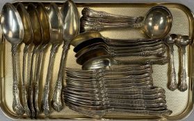 SILVER KINGS PATTERN CUTLERY, mixed canteen George III and later, six dessert spoons, six dinner