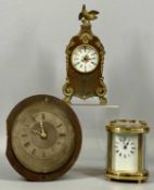 GROUP OF THREE CLOCKS, French mantel clock Rococo style with gilt metal mounts and surmounted with a