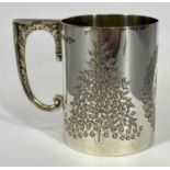 GEORGE V SILVER CHRISTENING MUG, engraved with ferns and monogram in leaf cartouche, Sheffield 1912,
