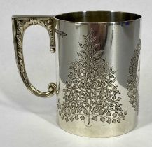 GEORGE V SILVER CHRISTENING MUG, engraved with ferns and monogram in leaf cartouche, Sheffield 1912,