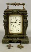 ORNATE CAST METAL CASED CARRIAGE CLOCK, late 19th century, white enamel dial with black Roman