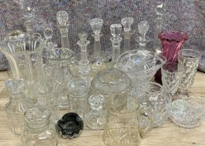 LARGE GROUP OF CUT GLASSWARE, including circular hobnail cut decanter with stopper, 29cms (h),
