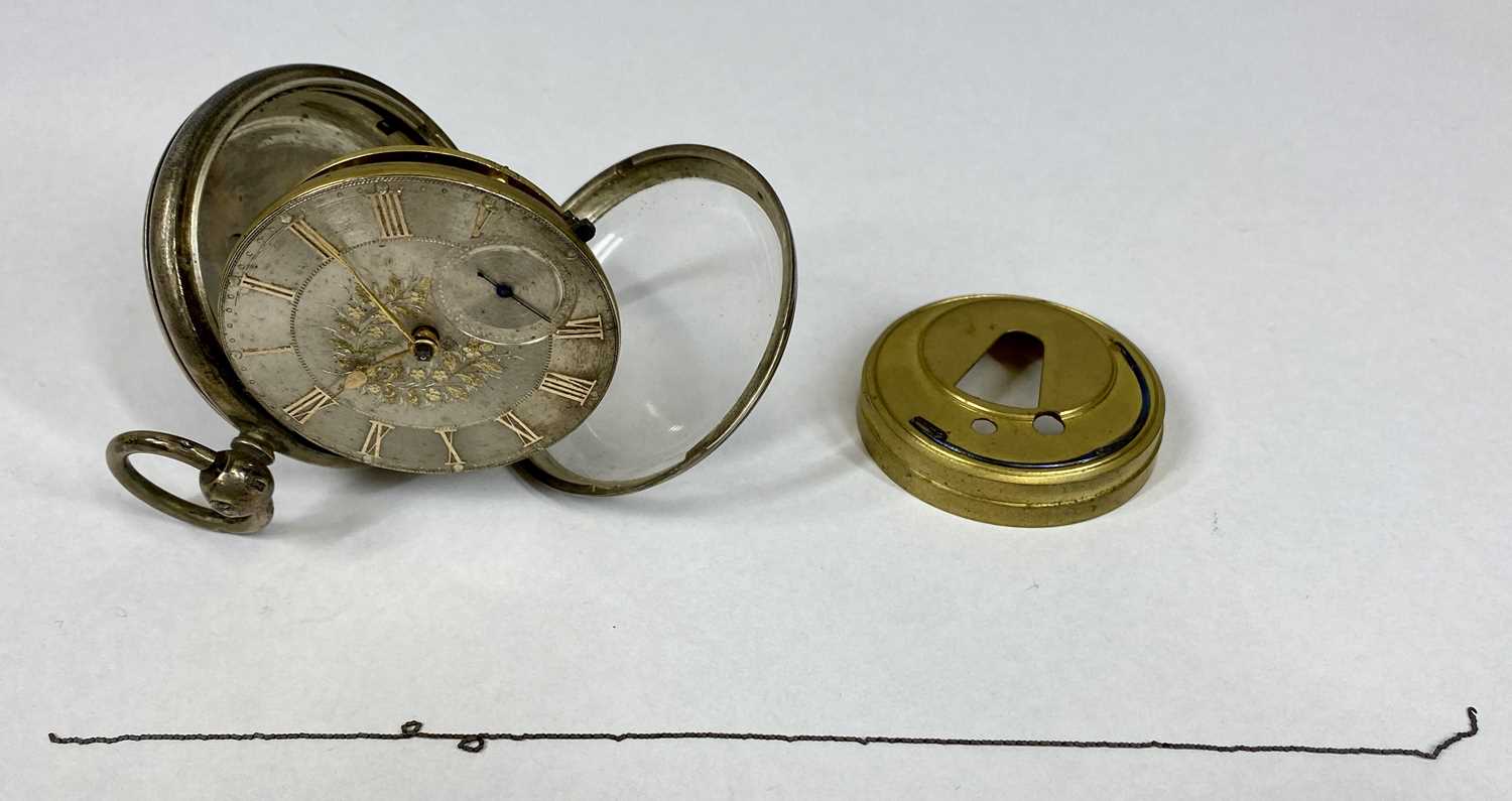 VICTORIAN SILVER CASED POCKET WATCH, silvered dial with gold Roman numerals and hands, floral