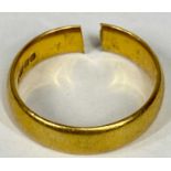 22CT GOLD WEDDING BAND size R (cut), 8.3gms Provenance: private collection Gwynedd