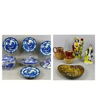 GROUP OF 19TH CENTURY & LATER CERAMICS, including Staffordshire Wild Rose pattern oval tureen and