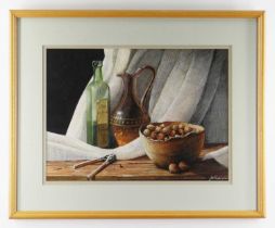 ‡ JOHN PASKIN (20th Century) pastel - still life with walnuts, signed, titled on label verso, 27 x