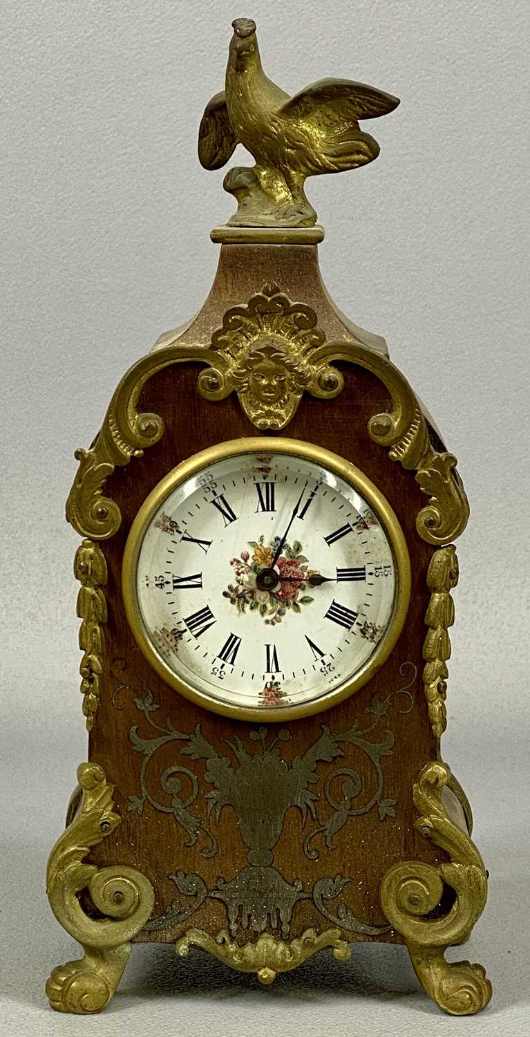 GROUP OF THREE CLOCKS, French mantel clock Rococo style with gilt metal mounts and surmounted with a - Image 2 of 10