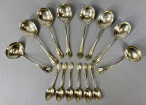 GEORGE V SILVER PART CANTEEN OF CUTLERY, including six soup spoons, pair sauce ladles and six tea