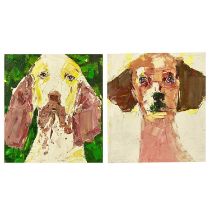 UNKNOWN SINGAPORE ARTIST acrylic oils a pair - portraits of dogs, unsigned, 40cms² Provenance: