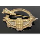 IRISH GILT METAL PLAID PIN by Waterhouse of Dublin, 7cms (diam.) in original plush lined case