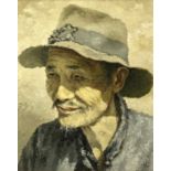 ‡ R. BELLER (1967 Chinese school) oil on board - head and shoulder portrait of a man, signed and