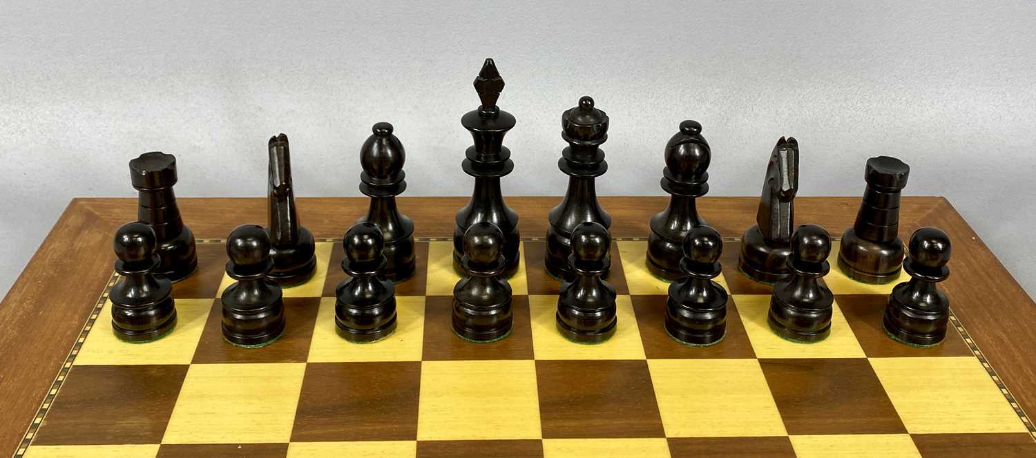 SET OF CHESSMEN, ebony and boxwood, 32 pieces with inlaid wooden board, 50cms² Provenance: private - Image 2 of 5