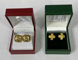 YELLOW METAL EARRINGS, two pairs, presumed gold, 5.3gms (gross) with boxes Provenance: private