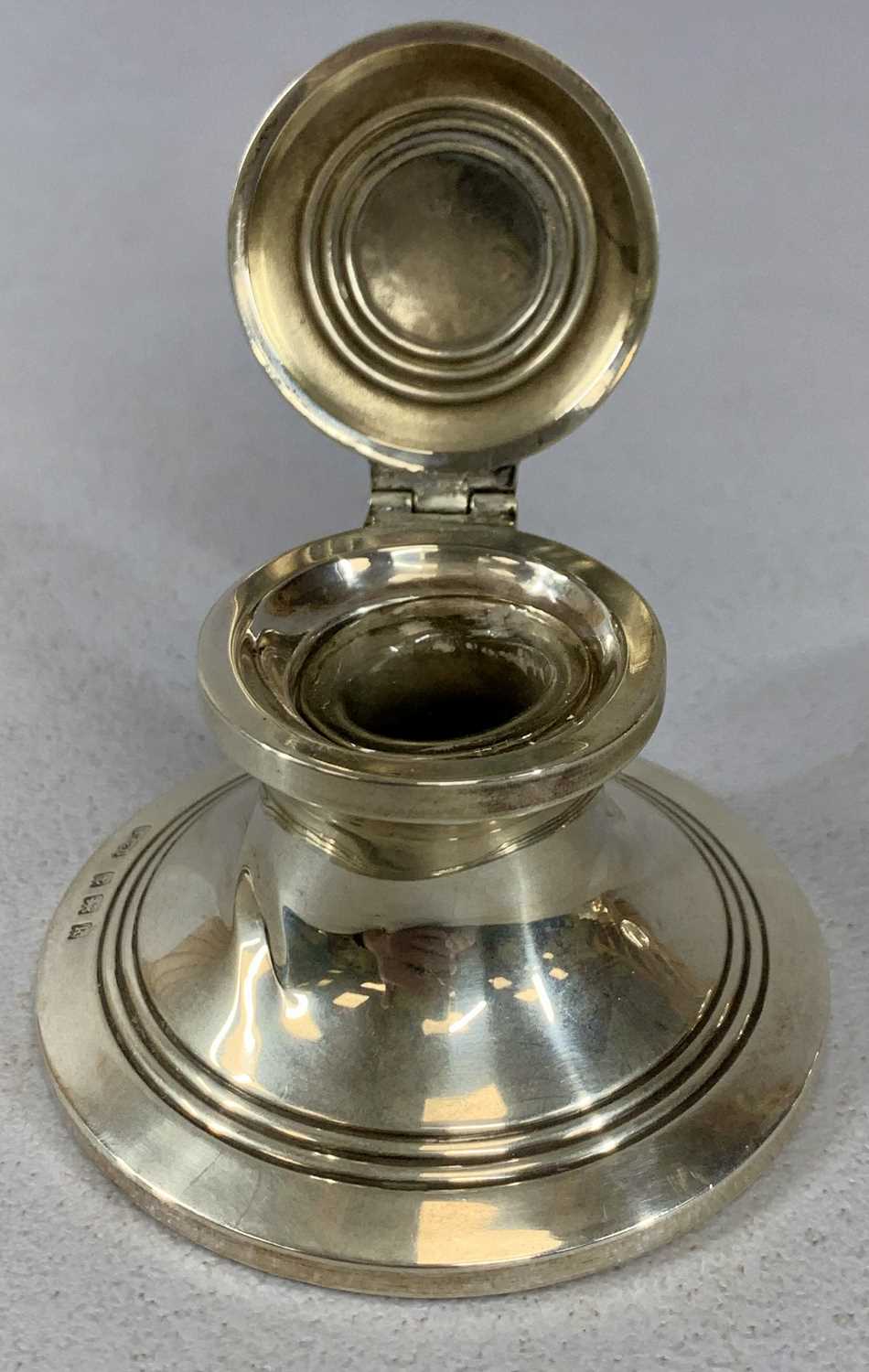 TWO SILVER CAPSTAN INK WELLS, first example George V, the hinged cover having photograph to - Image 4 of 5