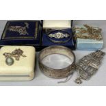 GROUP OF MIXED SILVER JEWELLERY including hollow silver bangle, scroll engrave decoration, child's